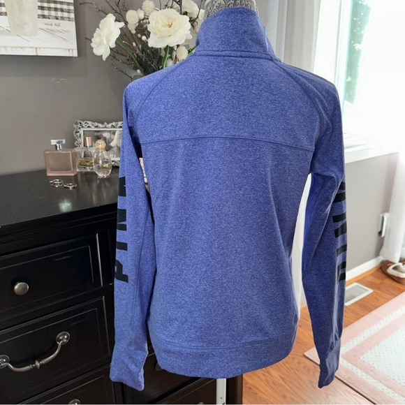 Victoria’s Secret PINK Quarter Zip Pullover Blue Heather Logo Sleeve Size L - Picture 7 of 15